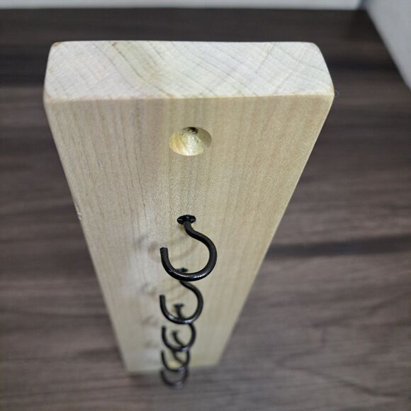 Handmade 10 inch Wall Mount 5 Hook Key/Hat Rack Brown Solid Wood Black Hooks - Picture 3 of 9